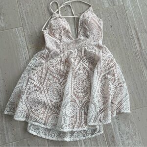 L'ATISTE White Lace Overlay Mini Dress with Nude Lining